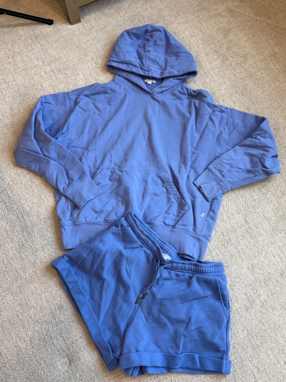 We Wore What Blue Sweat Set, Oversized Hoodie & Shorts, Size Medium, Powder Blue